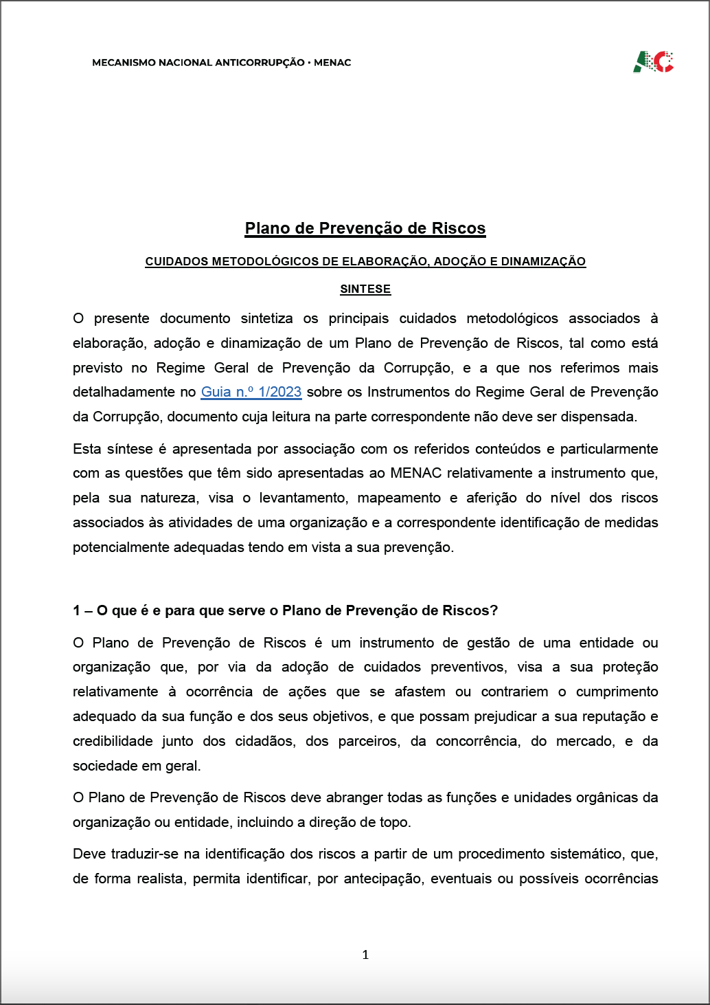 Plano de Prevenção - MENAC